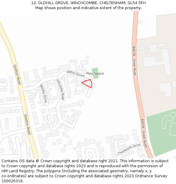 12, OLDHILL GROVE, WINCHCOMBE, CHELTENHAM, GL54 5FH: Location map and indicative extent of plot