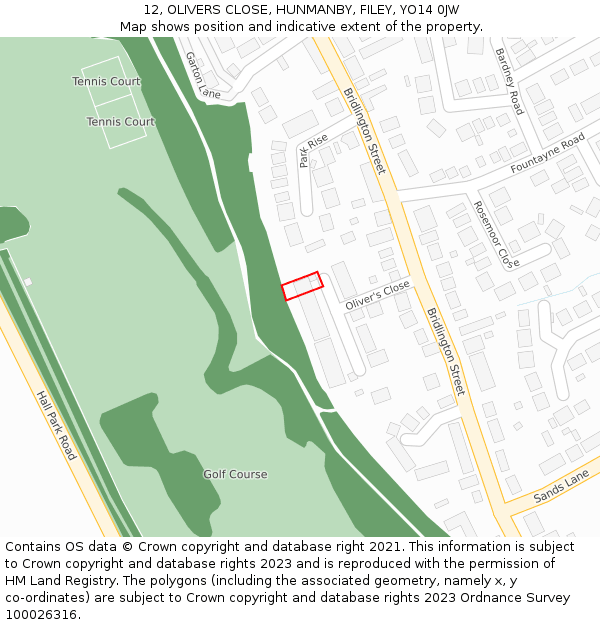 12, OLIVERS CLOSE, HUNMANBY, FILEY, YO14 0JW: Location map and indicative extent of plot