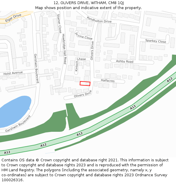 12, OLIVERS DRIVE, WITHAM, CM8 1QJ: Location map and indicative extent of plot