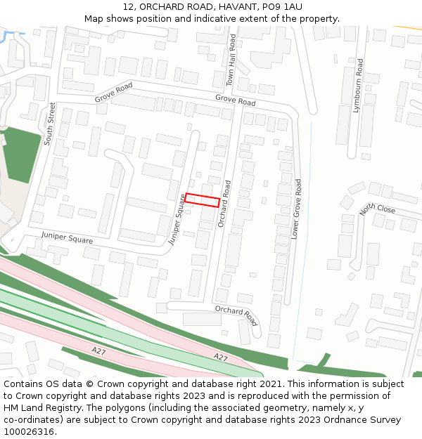 12, ORCHARD ROAD, HAVANT, PO9 1AU: Location map and indicative extent of plot