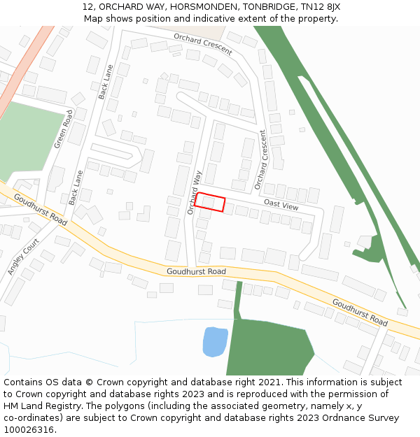 12, ORCHARD WAY, HORSMONDEN, TONBRIDGE, TN12 8JX: Location map and indicative extent of plot
