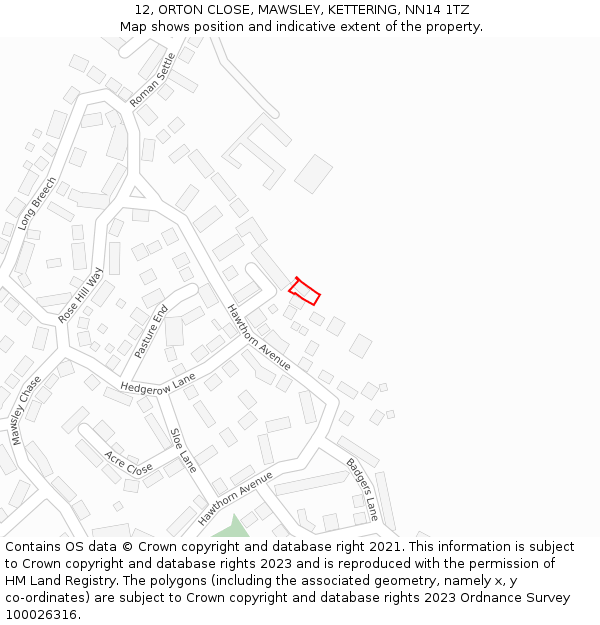 12, ORTON CLOSE, MAWSLEY, KETTERING, NN14 1TZ: Location map and indicative extent of plot