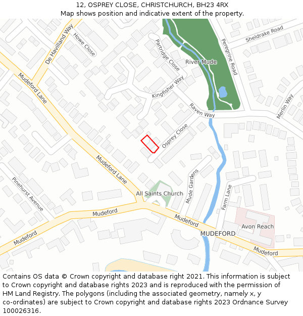 12, OSPREY CLOSE, CHRISTCHURCH, BH23 4RX: Location map and indicative extent of plot