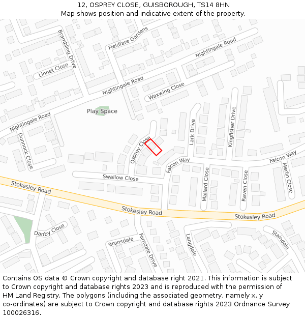 12, OSPREY CLOSE, GUISBOROUGH, TS14 8HN: Location map and indicative extent of plot