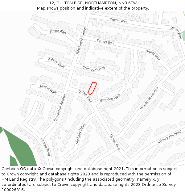 12, OULTON RISE, NORTHAMPTON, NN3 6EW: Location map and indicative extent of plot