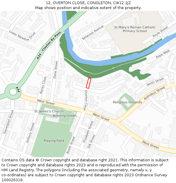 12, OVERTON CLOSE, CONGLETON, CW12 1JZ: Location map and indicative extent of plot
