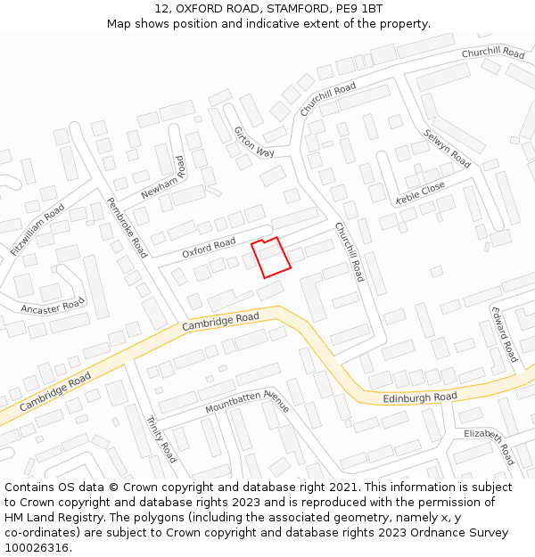 12, OXFORD ROAD, STAMFORD, PE9 1BT: Location map and indicative extent of plot