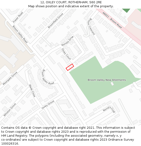 12, OXLEY COURT, ROTHERHAM, S60 2RE: Location map and indicative extent of plot