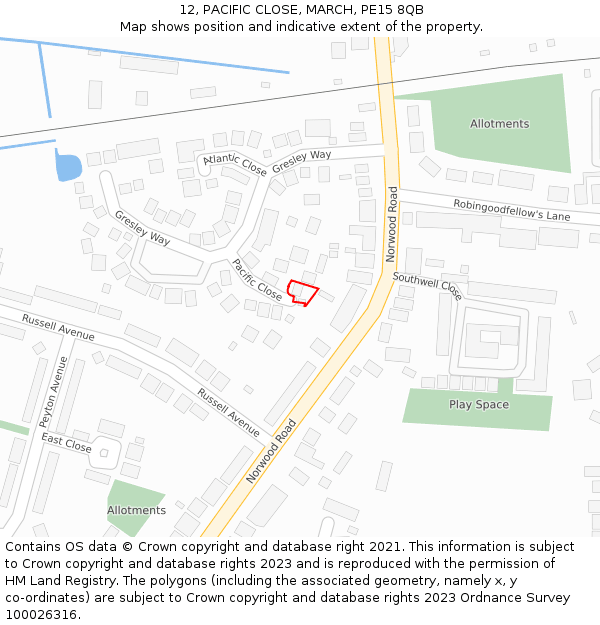 12, PACIFIC CLOSE, MARCH, PE15 8QB: Location map and indicative extent of plot