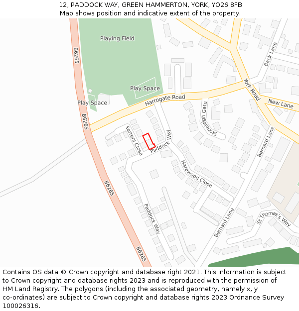 12, PADDOCK WAY, GREEN HAMMERTON, YORK, YO26 8FB: Location map and indicative extent of plot
