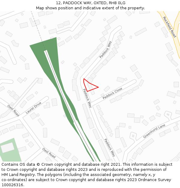 12, PADDOCK WAY, OXTED, RH8 0LG: Location map and indicative extent of plot