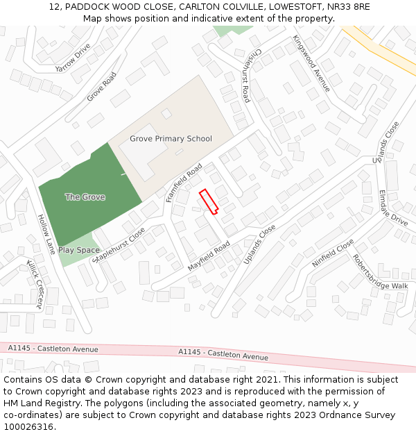 12, PADDOCK WOOD CLOSE, CARLTON COLVILLE, LOWESTOFT, NR33 8RE: Location map and indicative extent of plot