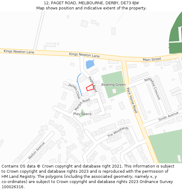 12, PAGET ROAD, MELBOURNE, DERBY, DE73 8JW: Location map and indicative extent of plot