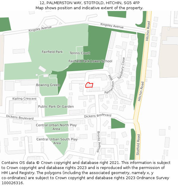 12, PALMERSTON WAY, STOTFOLD, HITCHIN, SG5 4FP: Location map and indicative extent of plot