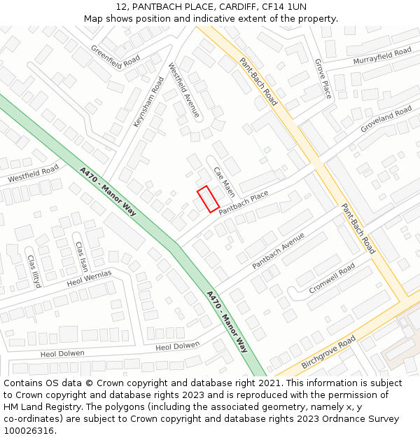 12, PANTBACH PLACE, CARDIFF, CF14 1UN: Location map and indicative extent of plot