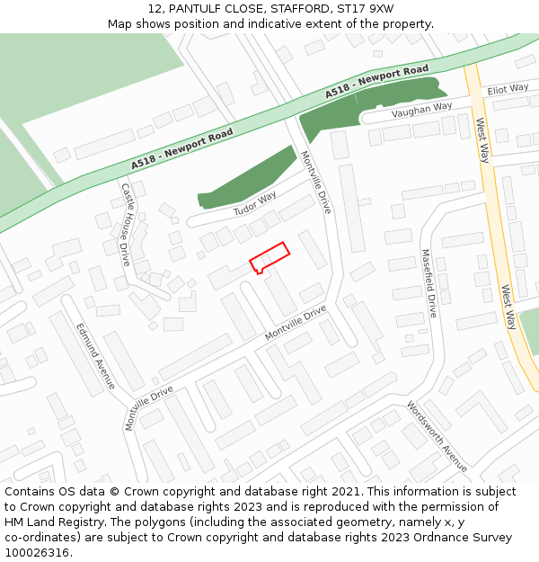 12, PANTULF CLOSE, STAFFORD, ST17 9XW: Location map and indicative extent of plot