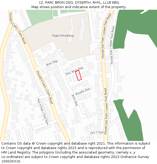 12, PARC BRON DEG, DYSERTH, RHYL, LL18 6BQ: Location map and indicative extent of plot