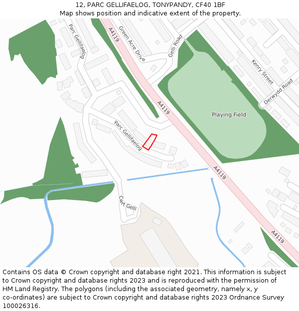 12, PARC GELLIFAELOG, TONYPANDY, CF40 1BF: Location map and indicative extent of plot