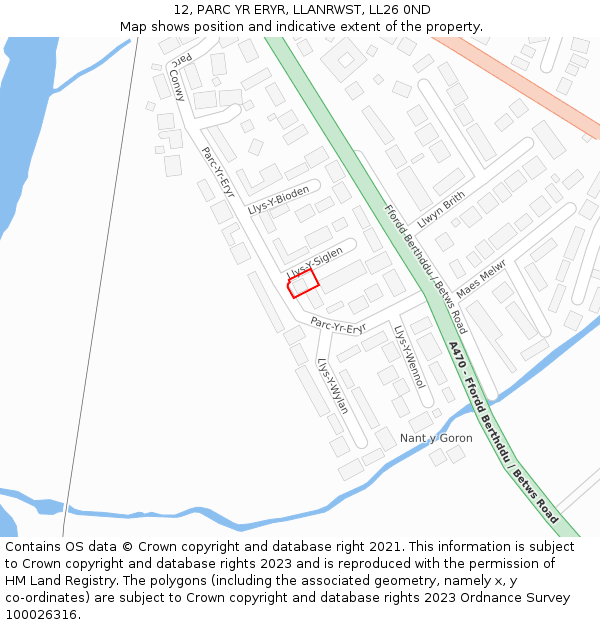 12, PARC YR ERYR, LLANRWST, LL26 0ND: Location map and indicative extent of plot