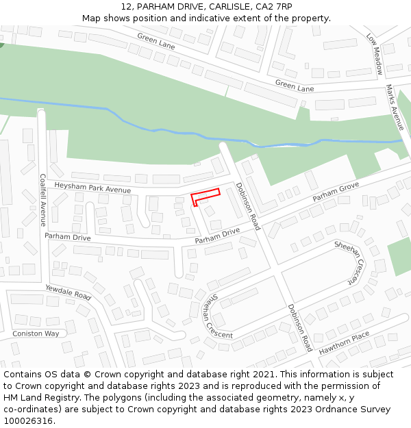 12, PARHAM DRIVE, CARLISLE, CA2 7RP: Location map and indicative extent of plot