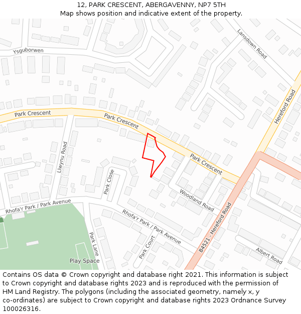 12, PARK CRESCENT, ABERGAVENNY, NP7 5TH: Location map and indicative extent of plot