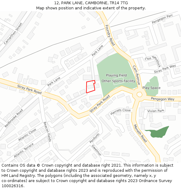 12, PARK LANE, CAMBORNE, TR14 7TG: Location map and indicative extent of plot