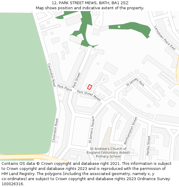 12, PARK STREET MEWS, BATH, BA1 2SZ: Location map and indicative extent of plot