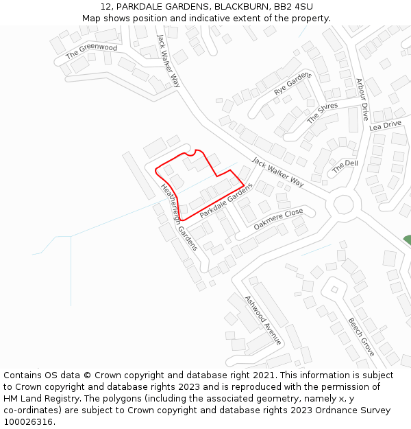 12, PARKDALE GARDENS, BLACKBURN, BB2 4SU: Location map and indicative extent of plot