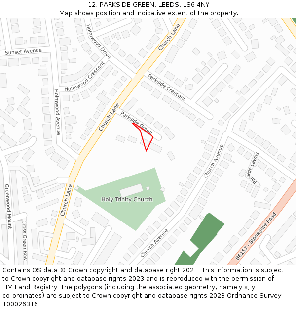 12, PARKSIDE GREEN, LEEDS, LS6 4NY: Location map and indicative extent of plot