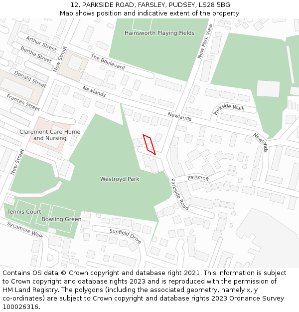 12, PARKSIDE ROAD, FARSLEY, PUDSEY, LS28 5BG: Location map and indicative extent of plot
