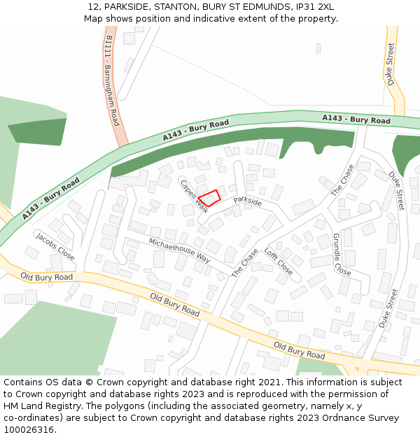 12, PARKSIDE, STANTON, BURY ST EDMUNDS, IP31 2XL: Location map and indicative extent of plot