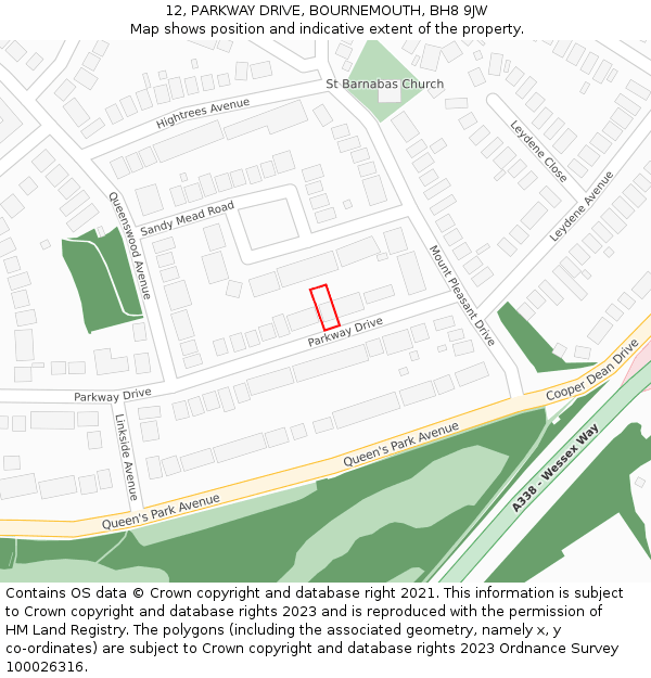 12, PARKWAY DRIVE, BOURNEMOUTH, BH8 9JW: Location map and indicative extent of plot