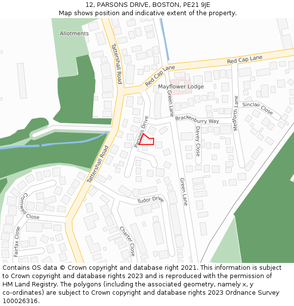 12, PARSONS DRIVE, BOSTON, PE21 9JE: Location map and indicative extent of plot