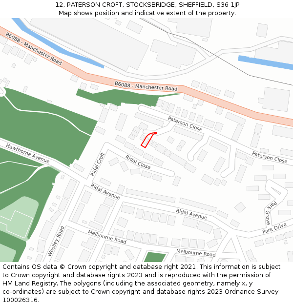 12, PATERSON CROFT, STOCKSBRIDGE, SHEFFIELD, S36 1JP: Location map and indicative extent of plot