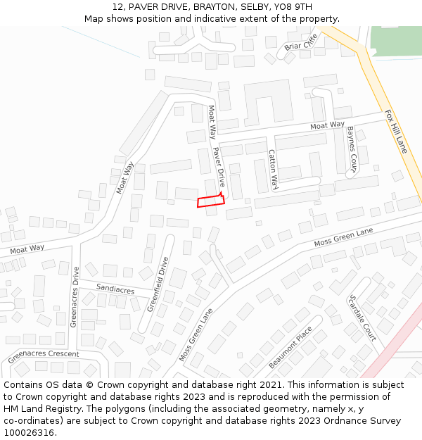 12, PAVER DRIVE, BRAYTON, SELBY, YO8 9TH: Location map and indicative extent of plot