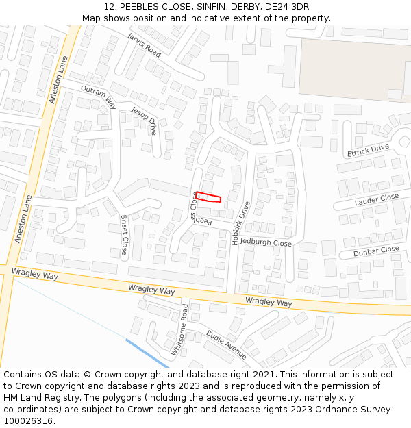 12, PEEBLES CLOSE, SINFIN, DERBY, DE24 3DR: Location map and indicative extent of plot