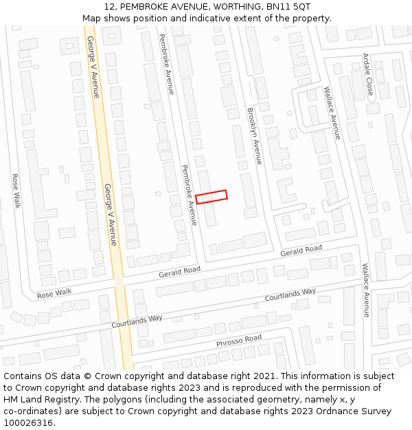 12, PEMBROKE AVENUE, WORTHING, BN11 5QT: Location map and indicative extent of plot