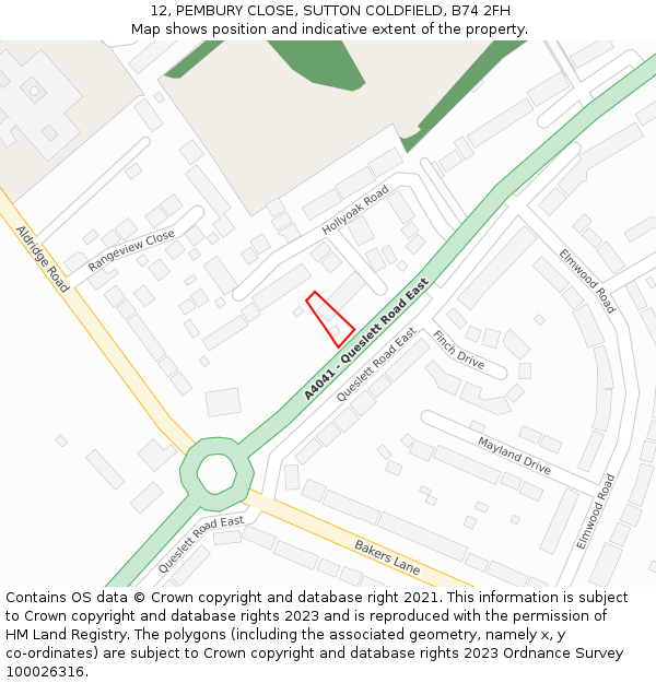 12, PEMBURY CLOSE, SUTTON COLDFIELD, B74 2FH: Location map and indicative extent of plot