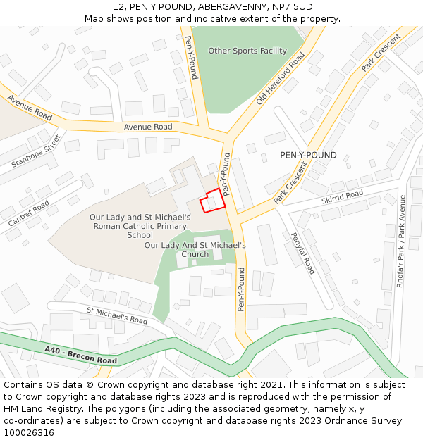 12, PEN Y POUND, ABERGAVENNY, NP7 5UD: Location map and indicative extent of plot