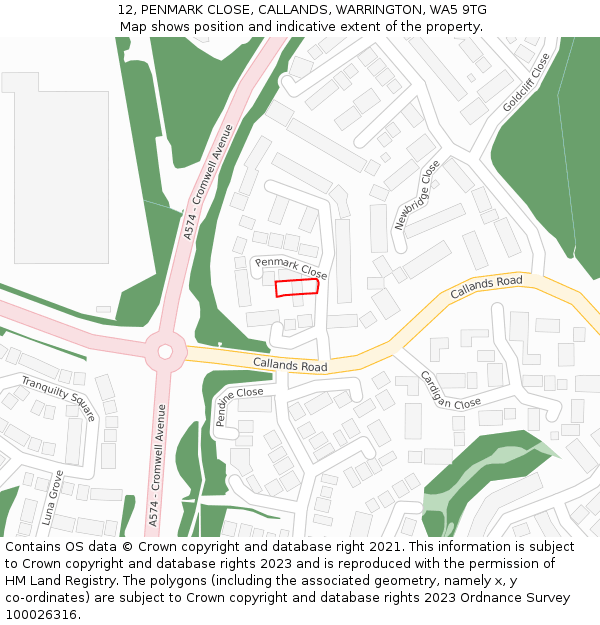 12, PENMARK CLOSE, CALLANDS, WARRINGTON, WA5 9TG: Location map and indicative extent of plot
