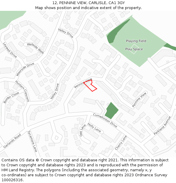 12, PENNINE VIEW, CARLISLE, CA1 3GY: Location map and indicative extent of plot