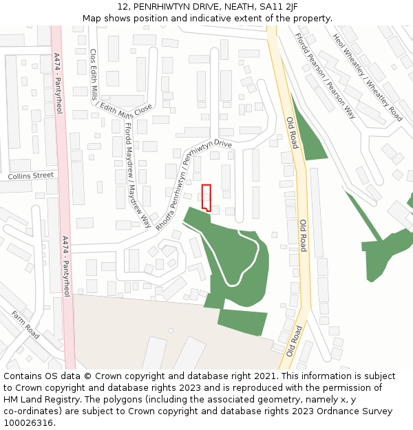 12, PENRHIWTYN DRIVE, NEATH, SA11 2JF: Location map and indicative extent of plot