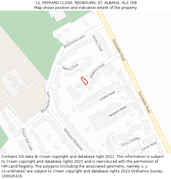 12, PEPPARD CLOSE, REDBOURN, ST. ALBANS, AL3 7EB: Location map and indicative extent of plot
