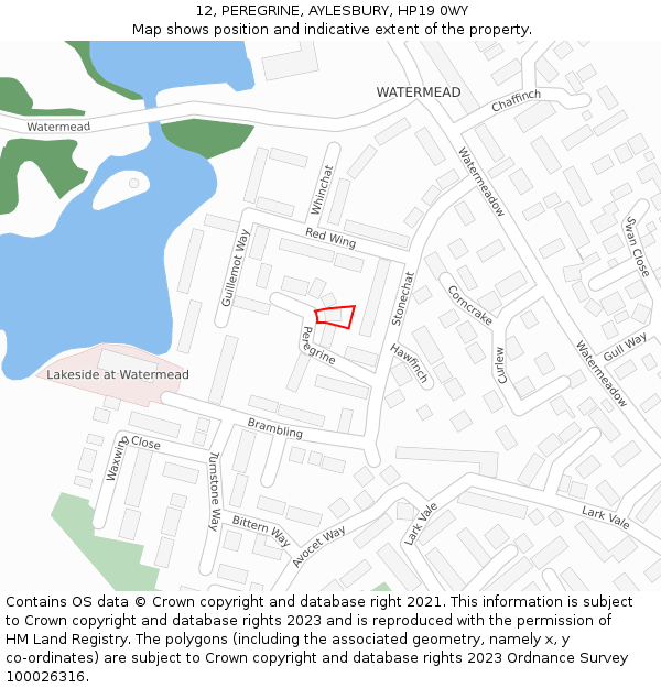 12, PEREGRINE, AYLESBURY, HP19 0WY: Location map and indicative extent of plot