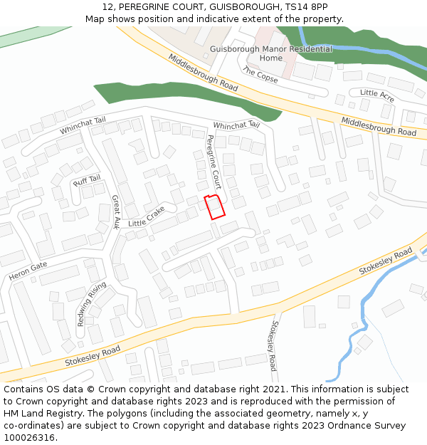 12, PEREGRINE COURT, GUISBOROUGH, TS14 8PP: Location map and indicative extent of plot
