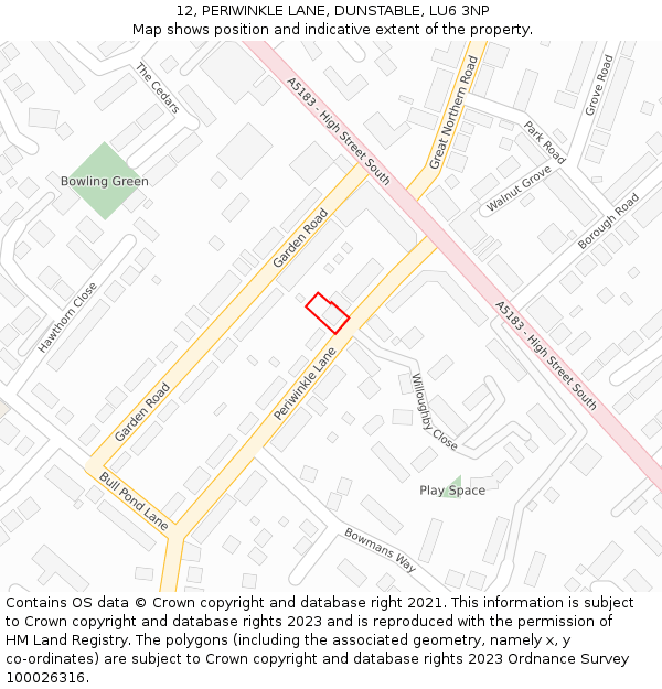 12, PERIWINKLE LANE, DUNSTABLE, LU6 3NP: Location map and indicative extent of plot