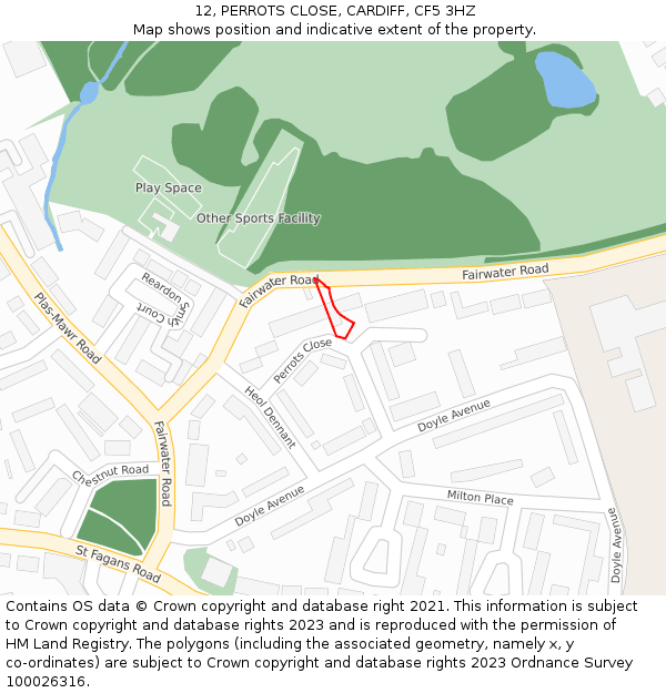 12, PERROTS CLOSE, CARDIFF, CF5 3HZ: Location map and indicative extent of plot