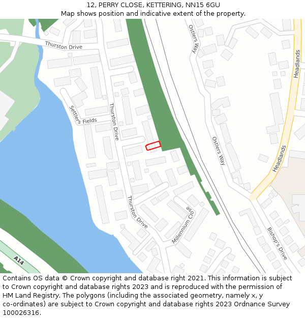 12, PERRY CLOSE, KETTERING, NN15 6GU: Location map and indicative extent of plot