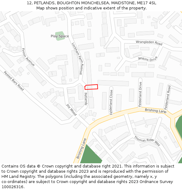 12, PETLANDS, BOUGHTON MONCHELSEA, MAIDSTONE, ME17 4SL: Location map and indicative extent of plot