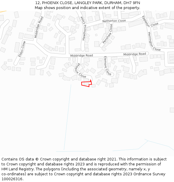 12, PHOENIX CLOSE, LANGLEY PARK, DURHAM, DH7 9FN: Location map and indicative extent of plot